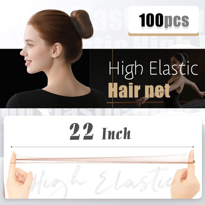 Smilco Hair Net 100 Pcs, Smilco 22 Inches Hair Nets Elasticity Invisible Elastic Mesh for Food Services, Ballet Bun, Sleeping, Women and Wig (100,Brown) - Image 2